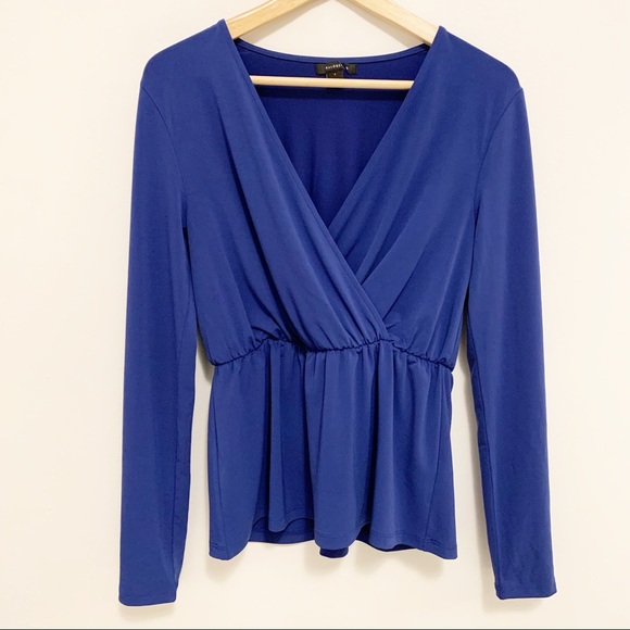 Halogen Blue Wrap Plunge Neckline Long Sleeve Top S - Picture 1 of 6